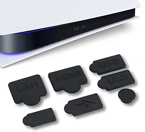 7 tappi antipolvere in silicone compatibili con console PS5 Digital & Disc Edition, protezione antipolvere per interfaccia USB HDMI tipo A/C, porta LAN, nero (A)