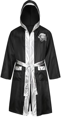 Colorful House Herren-Boxmantel-Kostüm mit Kapuze, für Erwachsene, Boxer, Halloween-Kostüm, Robe, Rocky-Shorts, Set (schwarzer Tiger, XL)