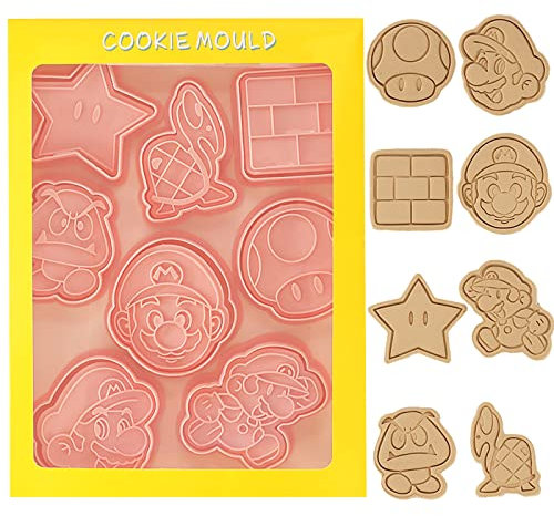 8 Pcs Animal Cookie Cutters for Kids - 3D Mario Biscuit Cutter Set Pink Plastic Shapes for DIY Fondant Pastry Cake Decoration Baking Bros