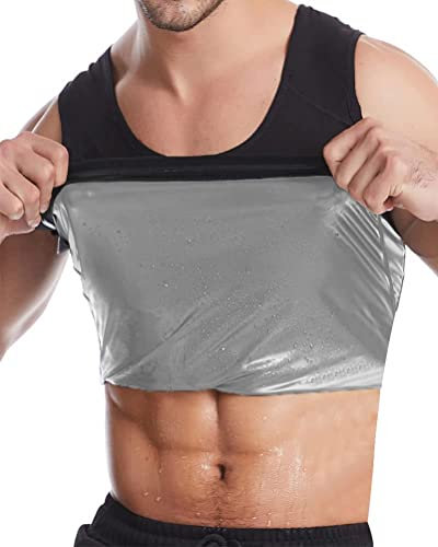 Osheoiso Sauna Weste Herren Abnehmen Weste Schweiß Sauna Effekt Thermo Tank Top Shapewear Fitness Shirt Mode Männer Schwitzweste Casual Muskelshirt Sportweste A Silber XL