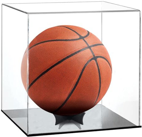 Basketball Display Case with Stand, Clear Acrylic Full Size Basketball Display Box for Baseball, Soccer, Volleyball, Figures, Toys, Collectibles, Sports Souvenirs, 10.2 x 10.2 x 11 Inches