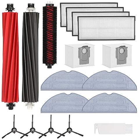 17 Stück Zubehör für Roborock S8 Pro Ultra Staubsauger -2*Hauptbürste (DuoRoller Bürste),1*Reinigungsbürste, 4*Wischtücher VibraRise 2.0,4*HEPA Filters, 4*Seitenbürsten, 2*Staubbeutel