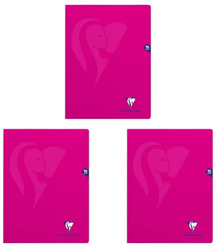 Clairefontaine 313361C Un Cahier Agrafé Mimesys Rose - 24x32 cm - 96 Pages Grands Carreaux - Papier Blanc 90 g - Couverture Polypro (Lot de 3)