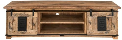 MR. DEKO® TV Kommode Florenz Mango Vintage | Sideboard 180 x 55 x 50 cm | Mangoholz Lowboard | Vintage Kommode Schrank | Industrial Look