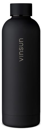 Vinsun Edelstahl Trinkflasche 1L - auslaufsicher, doppelwandig isoliert - Heiß & Kaltgetränke - Anthrazit Thermoflasche für Arbeit, Sport, Uni, Wandern