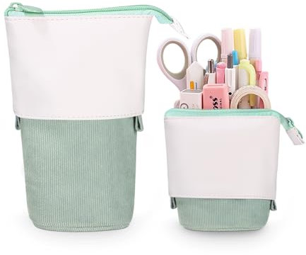 Xespis Federmäppchen Reißverschluss, Teleskopisch Mäppchen, 2-in-1 Standmäppchen, Federtasche Mädchen, Schüttelpenal Teenager, für Junge Mädchen Geschenke 7 8 9 10 11 12 Jahre(Grüner-Cord)