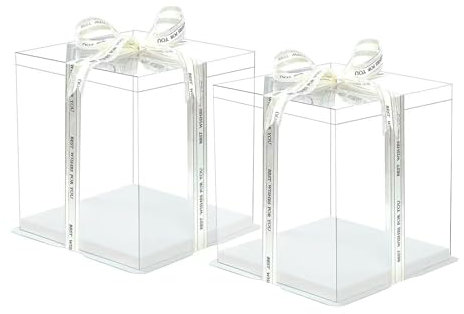 2PCS Transparente Tortenschachtel Kuchenbehälter Dessert Cake Box Kunststoff Doppelschicht Tortentransportbox Geschenk kuchenbox Geschenkbox