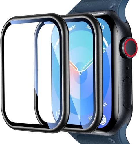 UniqueMe Pellicola Protettiva per Apple Watch 41 mm Series 9/8/7, 2 Pezzi Vetro Pellicola in Alluminio, 9H Durezza Antigraffio HD Trasparente Protezione Schermo per iWatch 41 mm-Nero