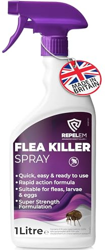 REPELEM Flea Spray for The Home - Household Killer, Kills Eggs & Larvae 1L | Professional Strength Formula, Household & Carpet Treatment, Kills Fleas, Larvae & Eggs, Low Toxicity, Ready to Use