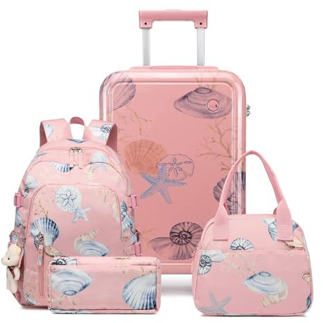 Sea choice Kinderkoffer mit Rucksack Set Handgepäck 18 Zoll Leicht Hartschalenkoffer Trolley Jungen Mädchen Reisekoffer YKK Reiverschluss mit 4 Rollen TSA