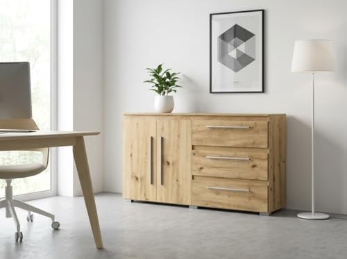 Arthur Berndt Moderne Kommode 2 Türen 3 Fächern 3 Schubkästen Sideboard Lowboard Holz Optik