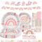 YIMAKJ 81 Pcs BohèMe Decoration Anniversaire, Arc En Ciel FêTe Vaisselle Jetable Anniversaire, BohèMe Baby Shower, Decoration Anniversaire, Comprend Des Assiettes, Gobelets, Pailles (16 InvitéS)