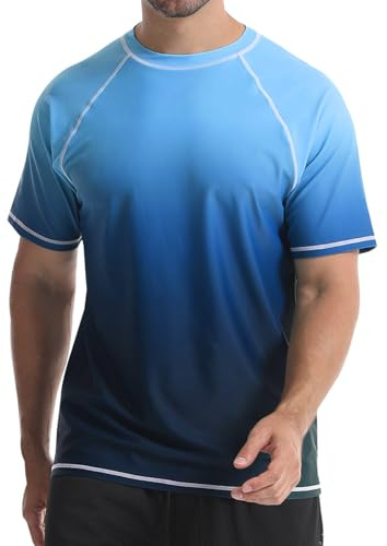 Danfiki Camiseta de Hombre Camisa de Natación de Manga Corta Protección Solar UPF 50+ Rushguard de Secado Rápido Transpirable Surf Verano