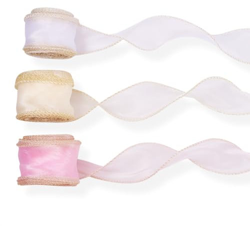 Crafans 3 Rollen 40 mm glitzernd schimmerndes Organza-Chiffonband, schillernd, durchscheinende Bänder, 3 Farben, Geschenkpapierbänder für Blumenstrauß, Hochzeitsschleifen, Party-Dekoration