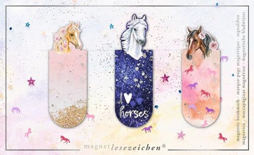 Magnetlesezeichen Lovely Horses | Buchseitenmarkierung | Bookmarker | Lesezeichen für Kinder | Geschenk für Pferdeliebhaber