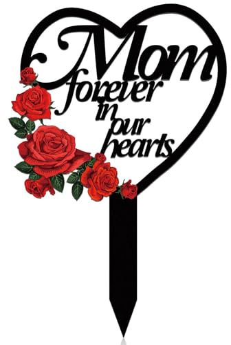 Grabmarkierungen, Herz, Blume, Gedenktafel, Pfahl, Friedhofsdekorationen, Mutter, Grab, Friedhof, Garten, Pfahl, rote Rose, Metall, Trauer, Grabschmuck, Dekoration für den Außenbereich, Hofdekoration