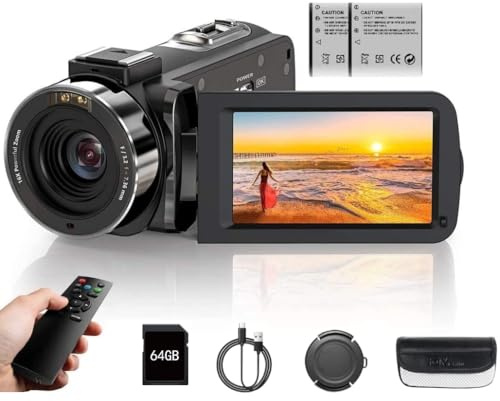 MiyoSavor4K Video Camera Camcorder 80MP 30FPS with IR Night Vision,18X Digital Zoom Camera Recorder 3.0 Inch 270 Degree Rotation Screen for YouTube with Remote Controller, 2 Batteries, 32GB SD Card