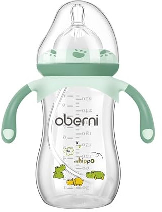 Oberni Babyflaschen Mit weighted Strohhalm, Babyflasche Anti Kolik für Neugeborene Ab 12 Monate, 270ml Milchflasche mit Silikon Sauger Größe 4, Griffs, Grün, 1 Stück