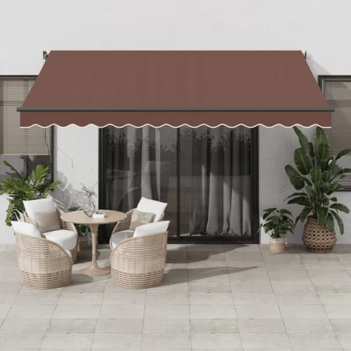 Homgoday Toldo retráctil automático marrón 400x350 cm
