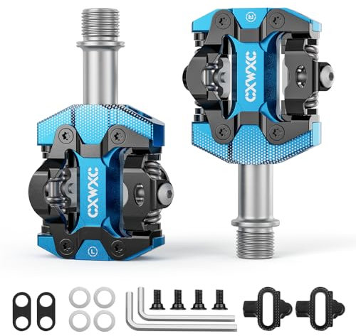 CXWXC Pedali per bicicletta Clic, pedali per mountain bike, pedali double face, piattaforma larga, antiscivolo, con 3 cuscinetti in alluminio, leggeri per mountain bike, trekking (Blu)