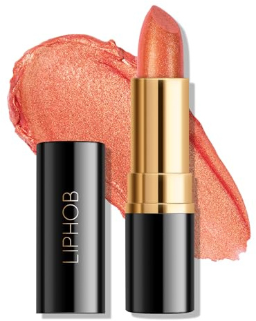 KYDA Glitzer Lippenstift, Metallischer Perlen-Lippenstift, Dauerhaft, Nicht klebrig, Schimmernder Lippenfarbe, Hochglänzendes Lippen-Make-up für Frauen-#04 Coral Orange