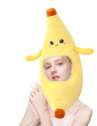 Bananenhut-Kostüm – Plüsch-Obst-Kopfbedeckung, lustiger Hut für Erwachsene, für Festivals, Verkäufer, Lebensmittel, Mottoparty, Kostümzubehör