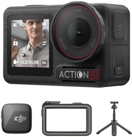 DJI Osmo Action 5 Pro Standard Combo + Mini Verlängerungsstab + Mic Mini Sender (Infinity Schwarz), Motivverfolgung, Stabilisierung, Dual OLED Touchscreens, Action Kamera 4K Ideal für Sport, Vlog
