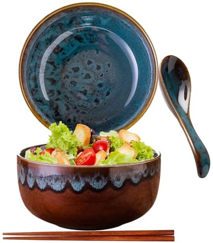 Bol à ramen, bol à ramen, bol japonais en céramique, bol à ramen avec cuillère, baguettes, bol à ramen, bols à soupe en porcelaine, saladiers