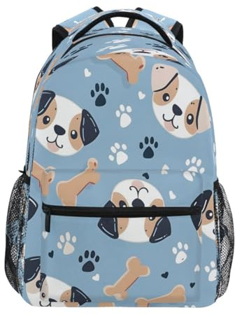 NUYFVG Rucksack für Welpen, Hunde, Knochen, Blau, Pfotenabdruck, Tagesrucksack, Schultasche, Reisetasche, Schultertasche für Studenten, Jungen, Mädchen, Siehe Abbildung, One size