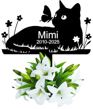 Wondramble Grabstein Katze für Draußen,grabschmuck Katze wetterfest,gartenstecker,gedenktafel,Edelstahl grabstecker personalisiert (katzen-01)