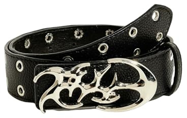 WANGQIQI Gürtel Y2k Punk Belt Hohlarmes Kunstleder Gotik-schwarz-130 cm