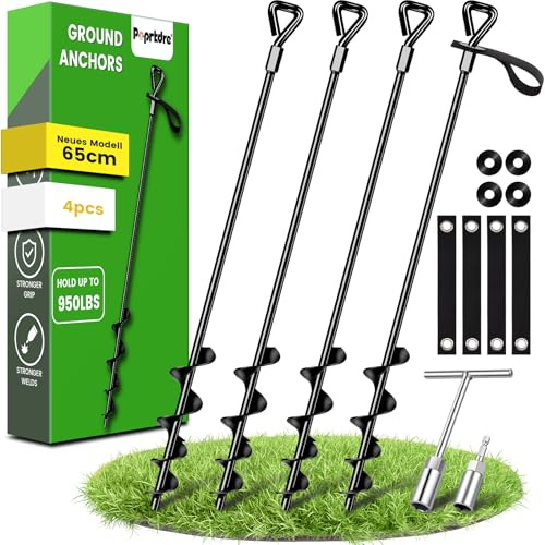 Ancoraggio a terra 65 cm, confezione da 4 ancoraggi Premium Secure Upgrade versione per il fissaggio di castelli gonfiabili, case mobili, gazebo e altri oggetti pesanti