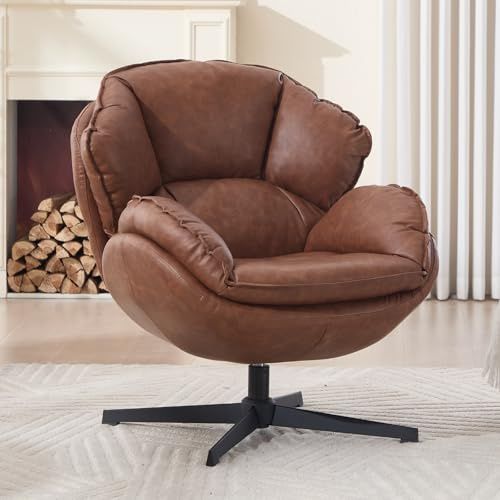 Ya-Home Ohrensessel aus PU Leder Bequemer Sessel Wohnzimmer 360° drehbarer Loungesessel mit dickem Kissen Relaxsessel mit Armlehnen gepolsterter Sofasessel für Schlafzimmer/Heimbüro, Braun