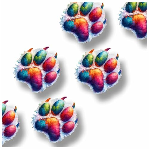 Colourful Paw Print Vinyl Decal Stickers, Cover Marks, Dog Decor, 7cm x6 | Opaque Finish, No White Edges, Weatherproof, UK Manufactured, Pet Cat Gift Idea, For Walls, Cars, Laptops, Phones and Cups