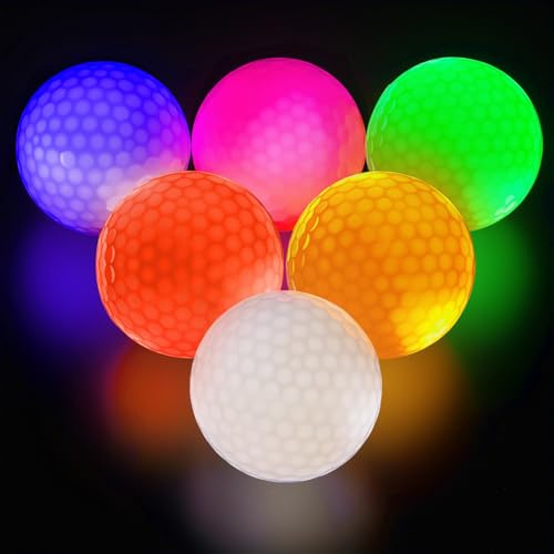 flintronic LED Golfbälle, 6 Stück Leuchtende Golf Balls Nacht Golfball mit Golf Tees, Golfballmarker, Tasche für Nacht-Training und Golf-Langstreckenschüsse, Golf Zubehör Geschenk