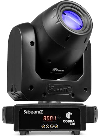 BeamZ Cobra 100 Spot Moving Head LED 100 Watt DMX Licht, Bühnenlicht, 6 Facetten Prisma, Auto Modi, 5 rotierbare Gobos + Offen, Gobo-Shake & Rainbow, Flashrate 1-15Hz, Discolicht Partylicht - Schwarz