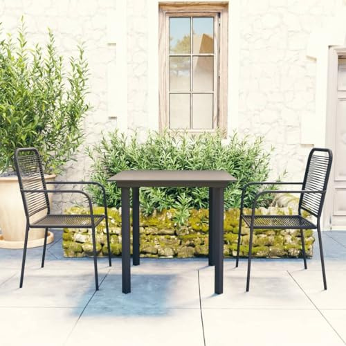 JHQHSM 3-TLG. Garten-Essgruppe Schwarz mit Glasplatte und Stahlgestell für Terrasse Retro Design, 3-teilige Sitzgruppe aus robustem pulverbeschichtetem Stahl, wetterfeste