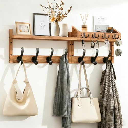 Yalitrca 4 in 1 Coat Rack Shelf Wall Mounted, Coat Rack Shelf Wall Mounted, Key Holder 73.6cm L Entryway Coat Hanger with 7 Hooks for Kitchen, Bathroom, Living Room