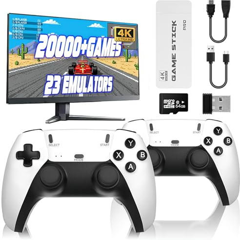 Mldnld Console Retrogaming 4K HDMI console de jeux avec plus de 20 000 jeux classiques intégrés, 2 manettes sans fil, 23 émulateurs Jeux Stick Plug & Play TV
