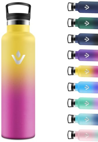 Motswedi Botella agua Termica, 1000ml Doble Aislamiento, Botella Termica 1 litro, Mantener 12H Caliente/24 Frío, Cantimplora, a Prueba de Fugas, Thermoflask, para Viaje, Exterior, Amarillo & Rosa
