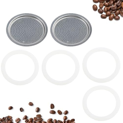 Tidevib Espressokocher für Mokkakanne für Ersatzteile mit 2 Filterscheiben und 4 Silikondichtungen 3 Tassen 6 Tassen 9 Tassen Modelle