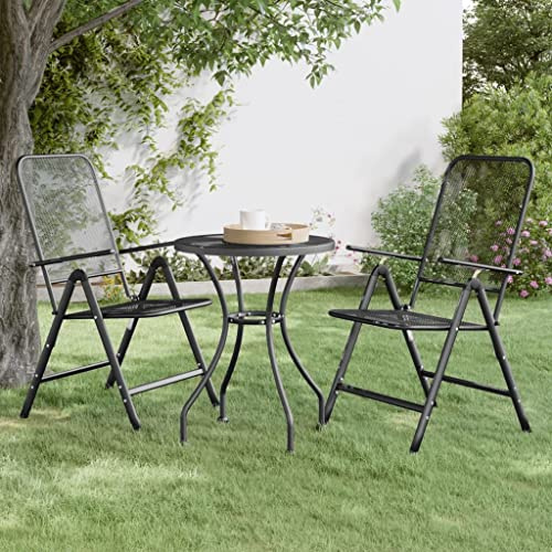 Owoxanthellate Folding Garden Chairs 2 pcs Anthracite, 56.5x61x106 cm, Expanded Metal Mesh, 7 Position Recliner, Foldable Outdoor Seating for Patio, Balcony, Dining and Camping