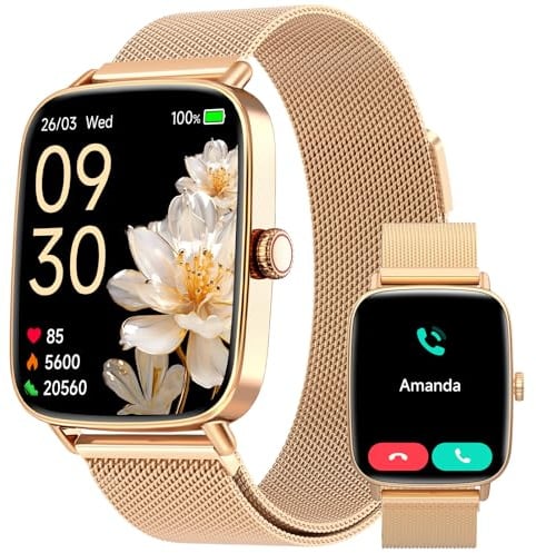 Smartwatch Donna, 1.85 Orologio Smartwatch con Chiamate e Notifiche WhatsApp, Fitness Tracker con Contapassi Sonno SpO2 Cardiofrequenzimetro, 110 Sportive, IP68 Smart Watch per Android iOS Oro