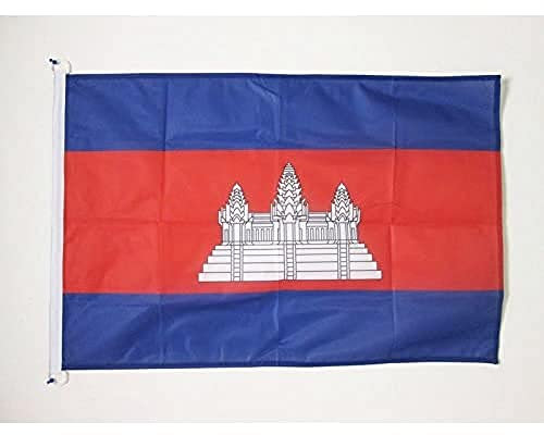AZ FLAG - Drapeau Cambodge - 45x30 cm - Pavillon Nautique Cambodgien Spécial Bateau Et Extérieur En Maille Bloquée Avec Anneaux Plastiques Intégrés - 30g