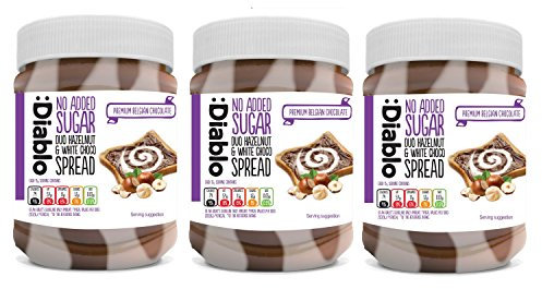 Diablo Sugarfree No Added Sugar Duo Hazelnut & White Chocolate Spread 350 Grams (3 Pack)