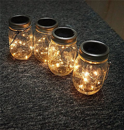 MASUNN Solar Powered 2M 20Leds Mason Jar Deckel Fairy String Licht Draht Lampe Für Gartendekor-Warmes Weiß