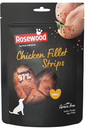 Rosewood Chicken Fillet Strips Small – Weicher Snack für kleine Hunde mit 97% Huhn, proteinreich und fettarm, ohne Getreide und Gluten, ohne künstliche Zusatzstoffe, 150 g