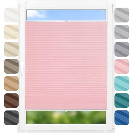 Birrke® Klemmfix Plissee ohne Bohren 30x100 cm, lichtdurchlässig, Blickdicht - Up & Down Faltrollos für Fenster ohne Bohren - Jalousie innen, Sichtschutz, Sonnenschutz - Puderrosa, Rosa