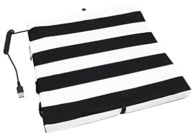 Bumfire Stadion Sitzkissen Beheizbar - Akku Heizkissen Kabellos mit USB Anschluss - Elektrisch Beheizbare Sitzauflage, Wärmekissen, Fussballsitzkissen, Outdoor Kissen - Schwarz/Weiß - 35x35 cm