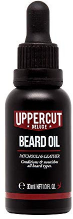 Uppercut Deluxe Huile à Barbe, Conditionneur Léger pour Barbe avec des Huiles Essentielles pour Nourrir la Barbe, Application Douce et Finition Légère, Parfum Patchouli et Cuir 30ml